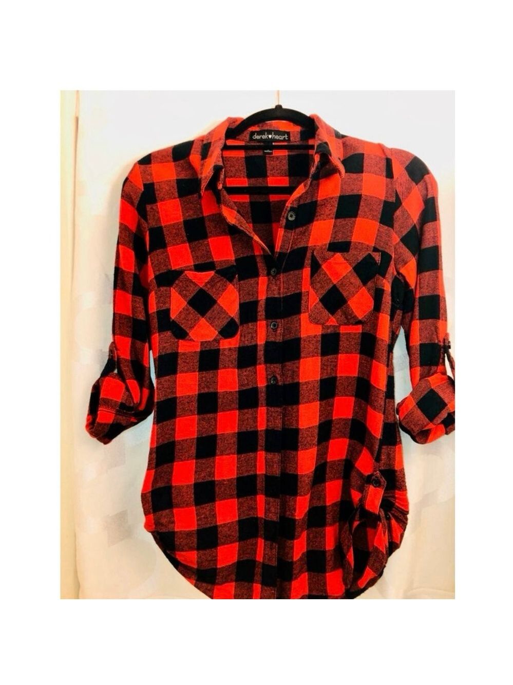 Buffalo Plaid Red and Black Button Down Flannel Shirt S